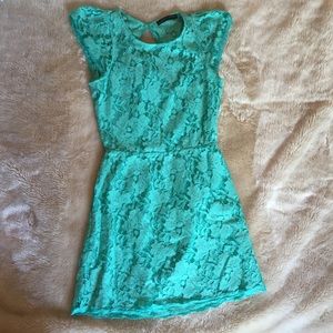 Tiffany Blue Lace mini dress w keyhole back (Sz M)